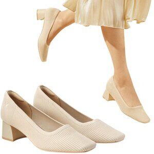 Vivaia, Women’s ‘Melody’ Chunky Square Toe Comfort Heels Knit - Cream EU 40 US 9
